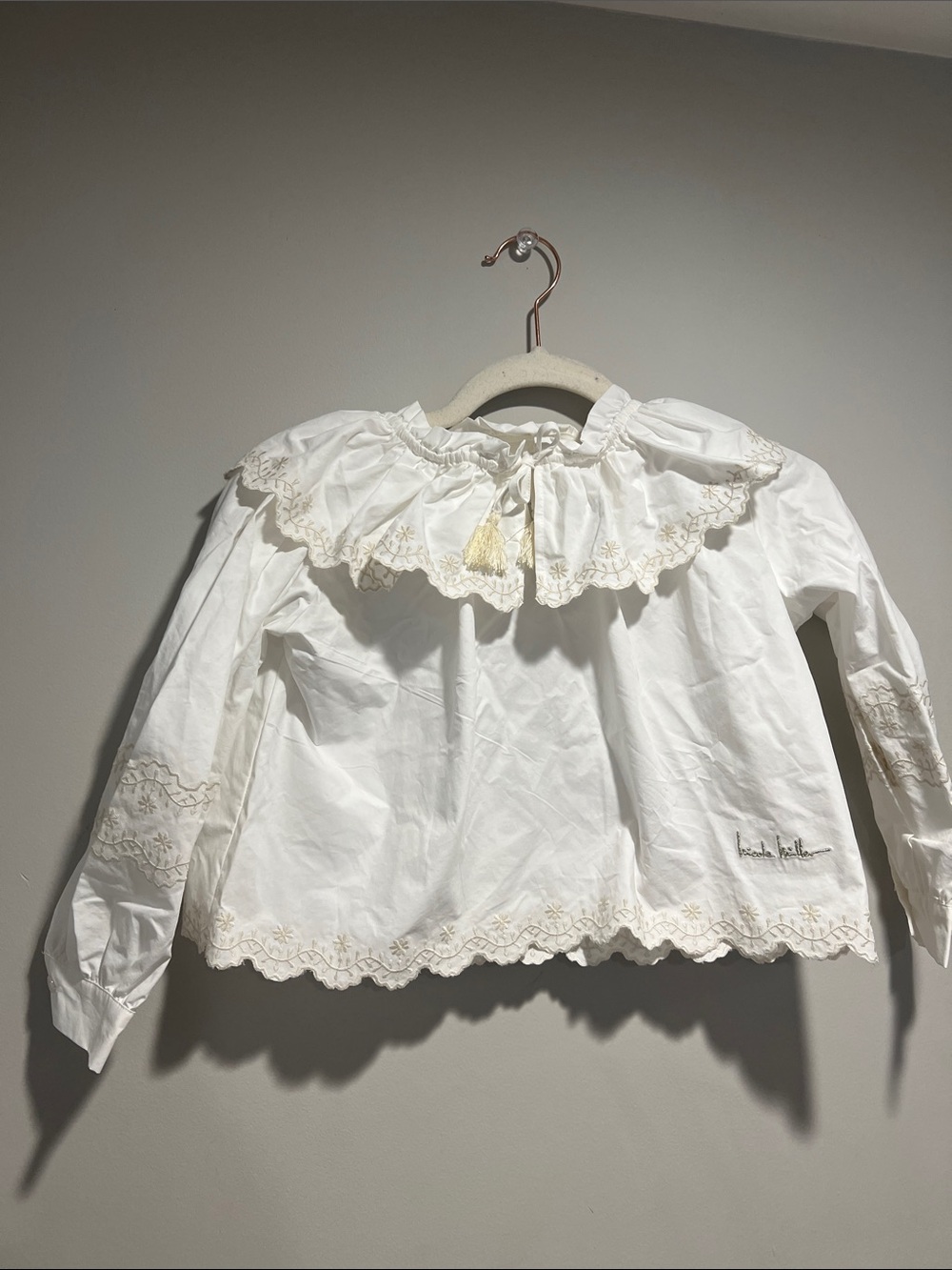 Nicole Miller Girls White Ruffle Collar Blouse